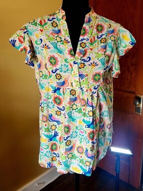ivy jane Multicolor Floral & Bird Flutter-Sleeve Top